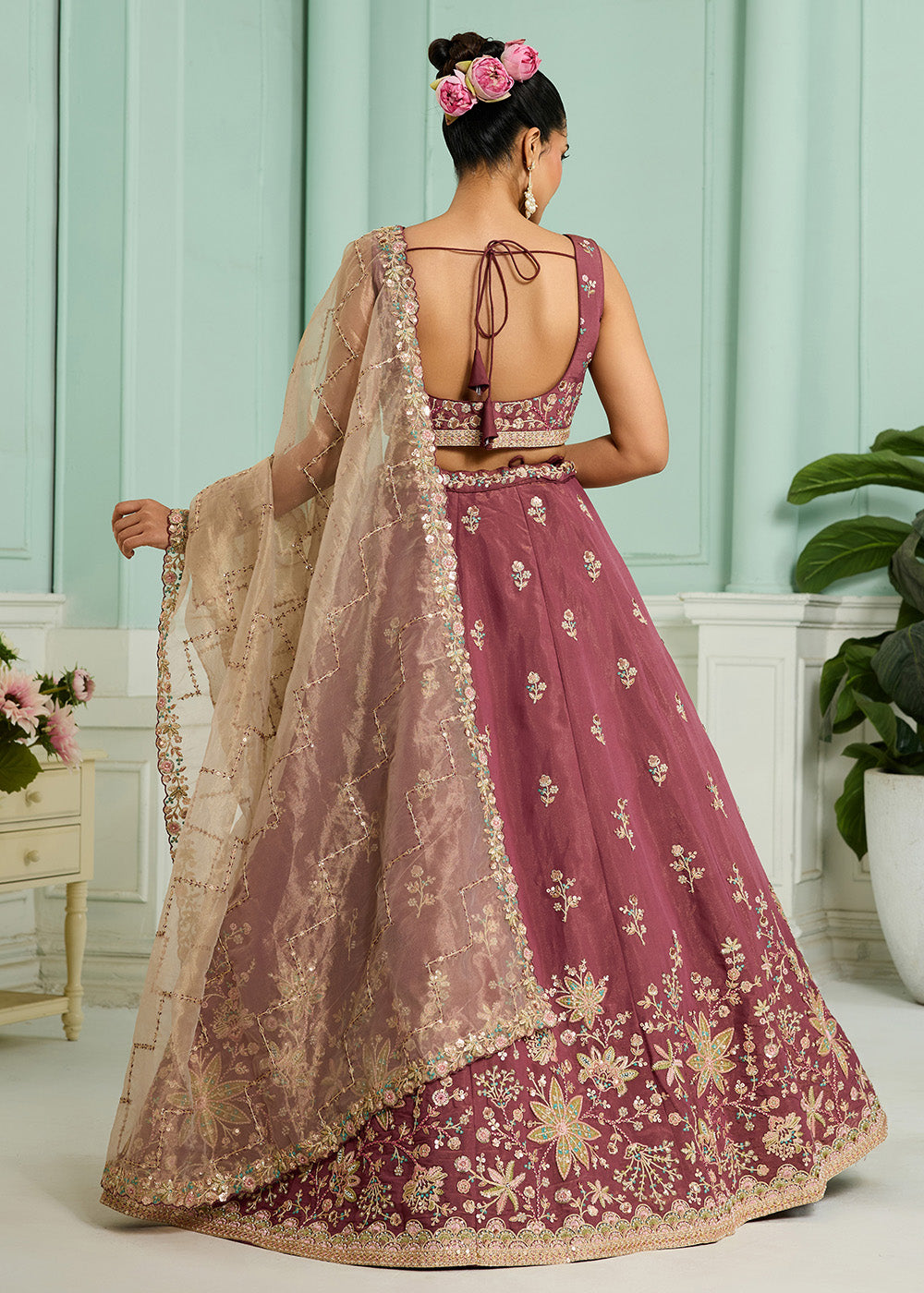 Buy Now Pink Georgette Wedding Embroidered Lehenga Choli Online in US, UK, Canada, France, Italy, Germany, Sweden, Denmark, Greece, UAE & Worldwide at Empress.