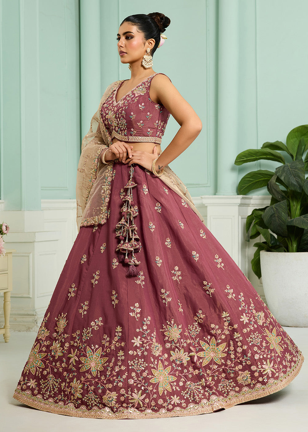 Buy Now Pink Georgette Wedding Embroidered Lehenga Choli Online in US, UK, Canada, France, Italy, Germany, Sweden, Denmark, Greece, UAE & Worldwide at Empress.