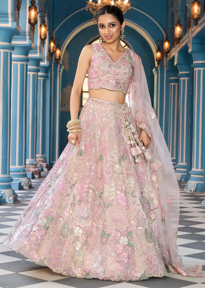 Buy Now Net Embroidered Cream Wedding Party Lehenga Choli Online in US, UK, Canada, France, Italy, Germany, Sweden, Greece, UAE, Denmark & Worldwide at Empress.