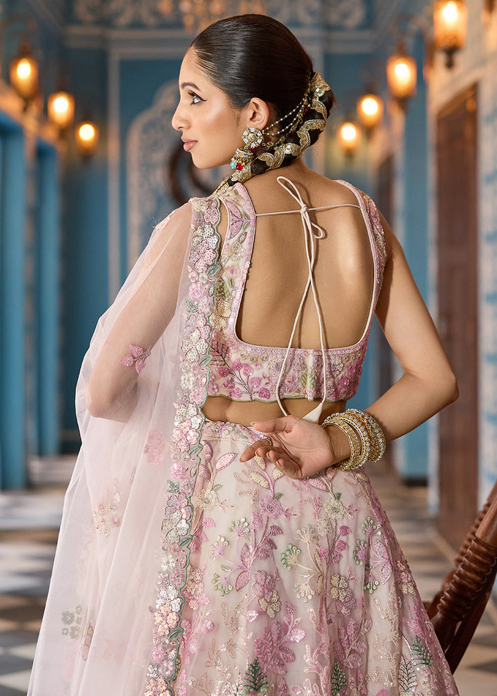 Buy Now Net Embroidered Cream Wedding Party Lehenga Choli Online in US, UK, Canada, France, Italy, Germany, Sweden, Greece, UAE, Denmark & Worldwide at Empress.