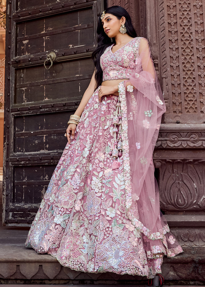 Buy Now Net Embroidered Pink Wedding Party Lehenga Choli Online in US, UK, Canada, France, Italy, Germany, Sweden, Greece, UAE, Denmark & Worldwide at Empress.