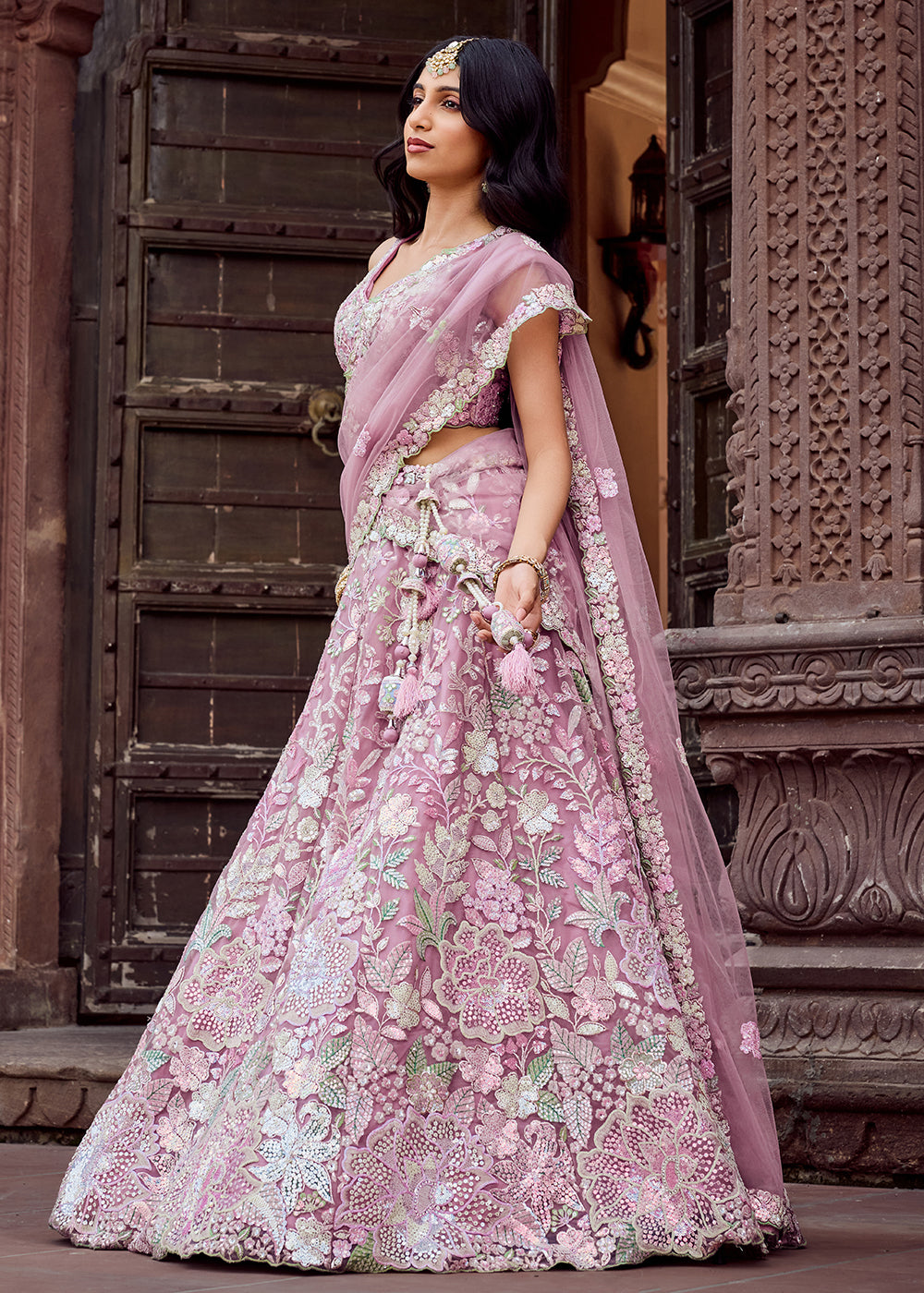 Buy Now Net Embroidered Pink Wedding Party Lehenga Choli Online in US, UK, Canada, France, Italy, Germany, Sweden, Greece, UAE, Denmark & Worldwide at Empress.