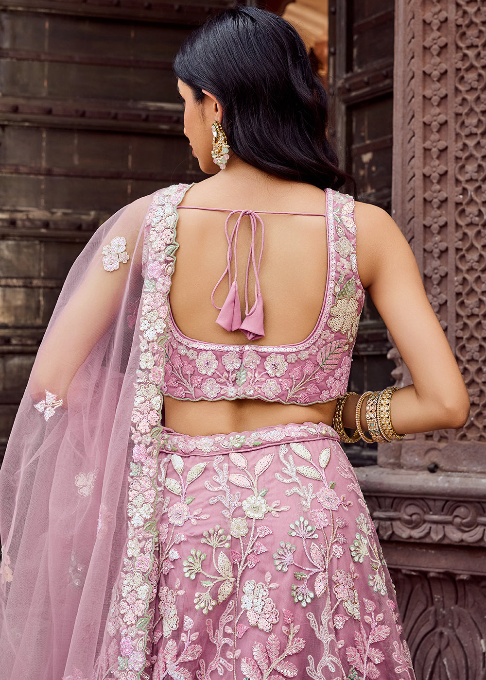 Buy Now Net Embroidered Pink Wedding Party Lehenga Choli Online in US, UK, Canada, France, Italy, Germany, Sweden, Greece, UAE, Denmark & Worldwide at Empress.