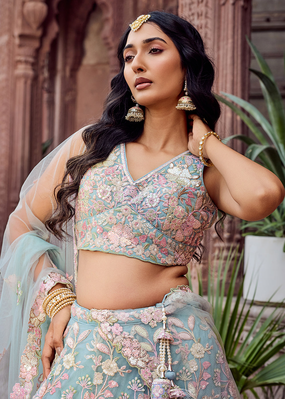 Buy Now Net Embroidered Blue Wedding Party Lehenga Choli Online in US, UK, Canada, France, Italy, Germany, Sweden, Greece, UAE, Denmark & Worldwide at Empress.