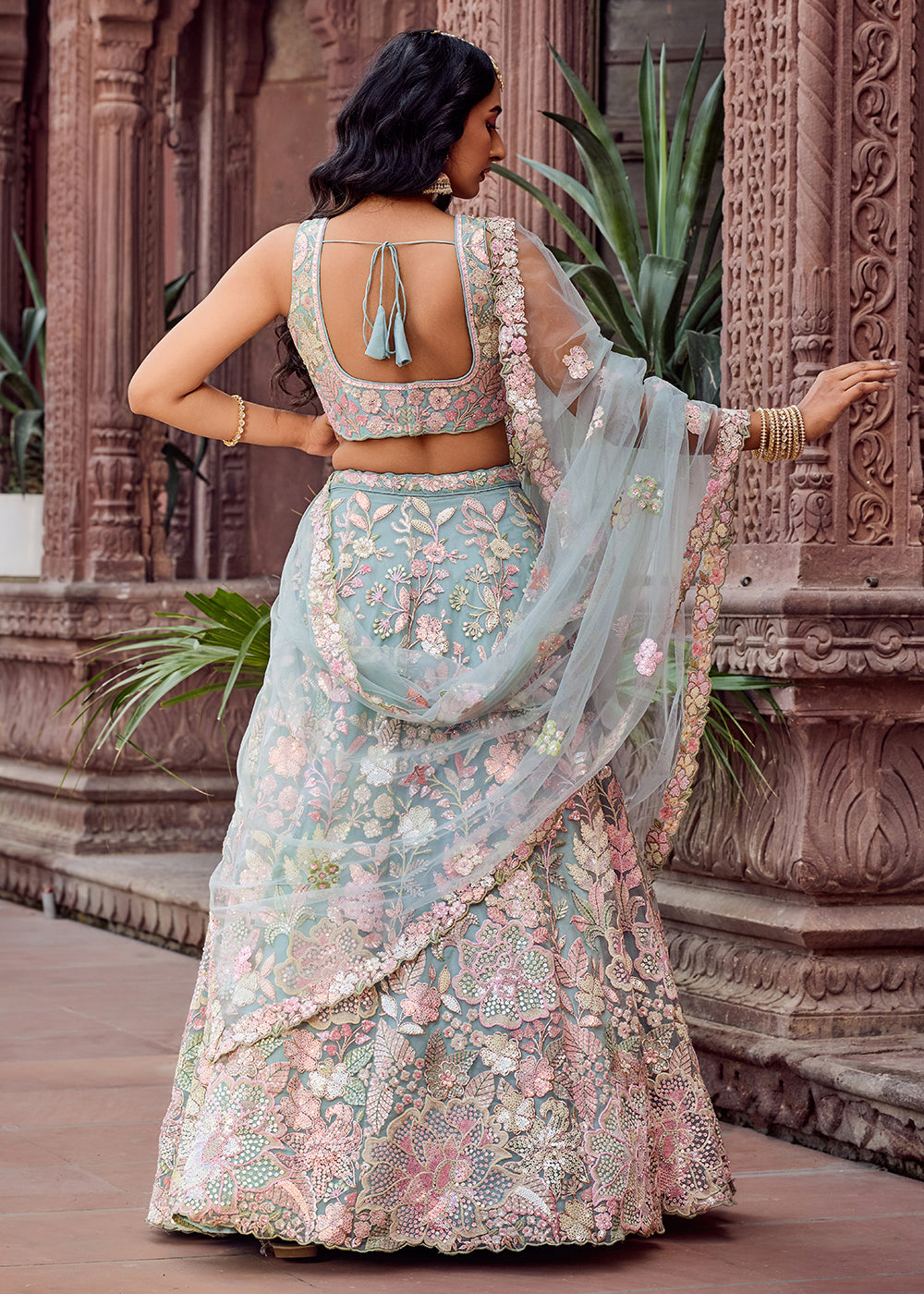 Buy Now Net Embroidered Blue Wedding Party Lehenga Choli Online in US, UK, Canada, France, Italy, Germany, Sweden, Greece, UAE, Denmark & Worldwide at Empress.