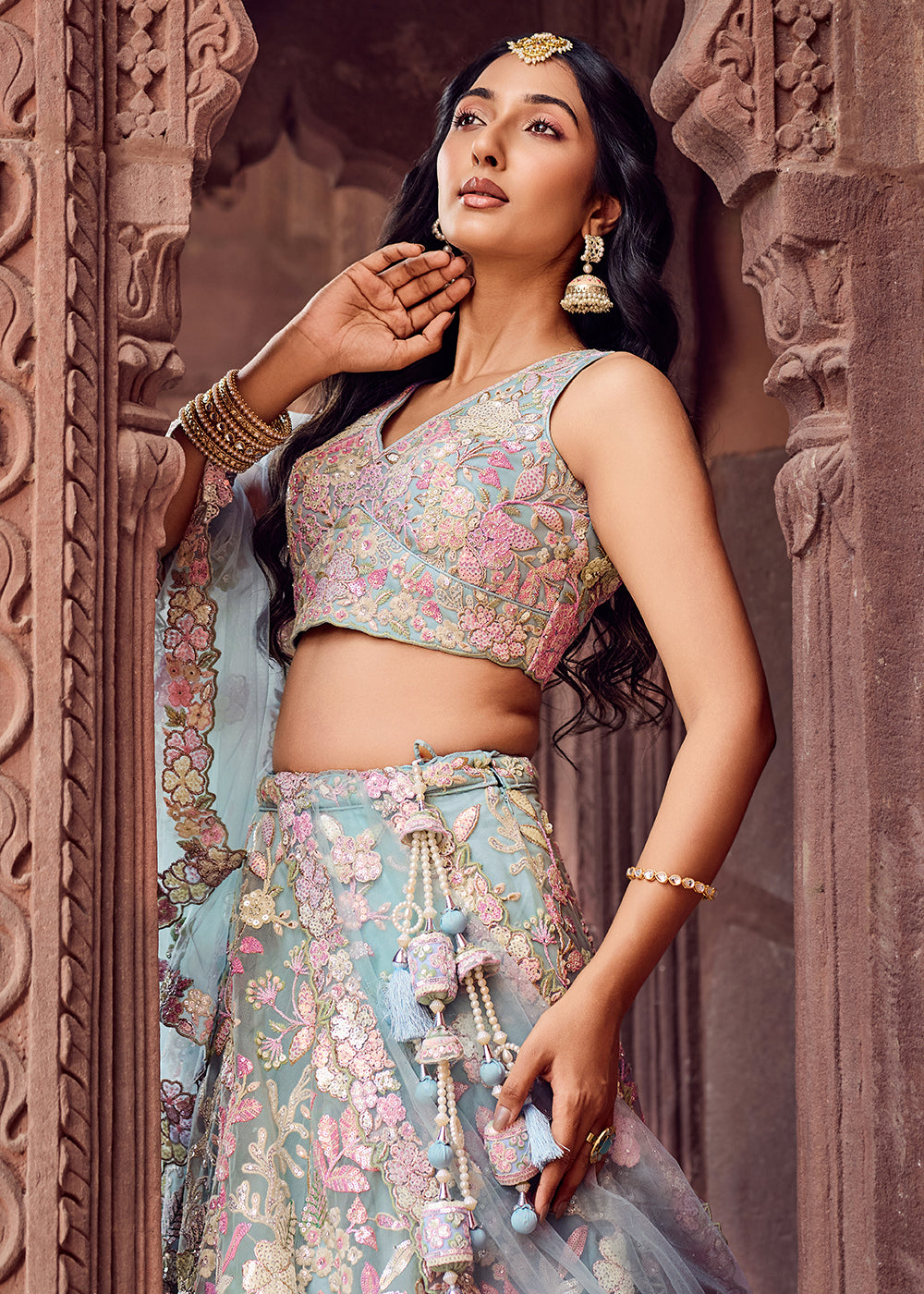 Buy Now Net Embroidered Blue Wedding Party Lehenga Choli Online in US, UK, Canada, France, Italy, Germany, Sweden, Greece, UAE, Denmark & Worldwide at Empress.