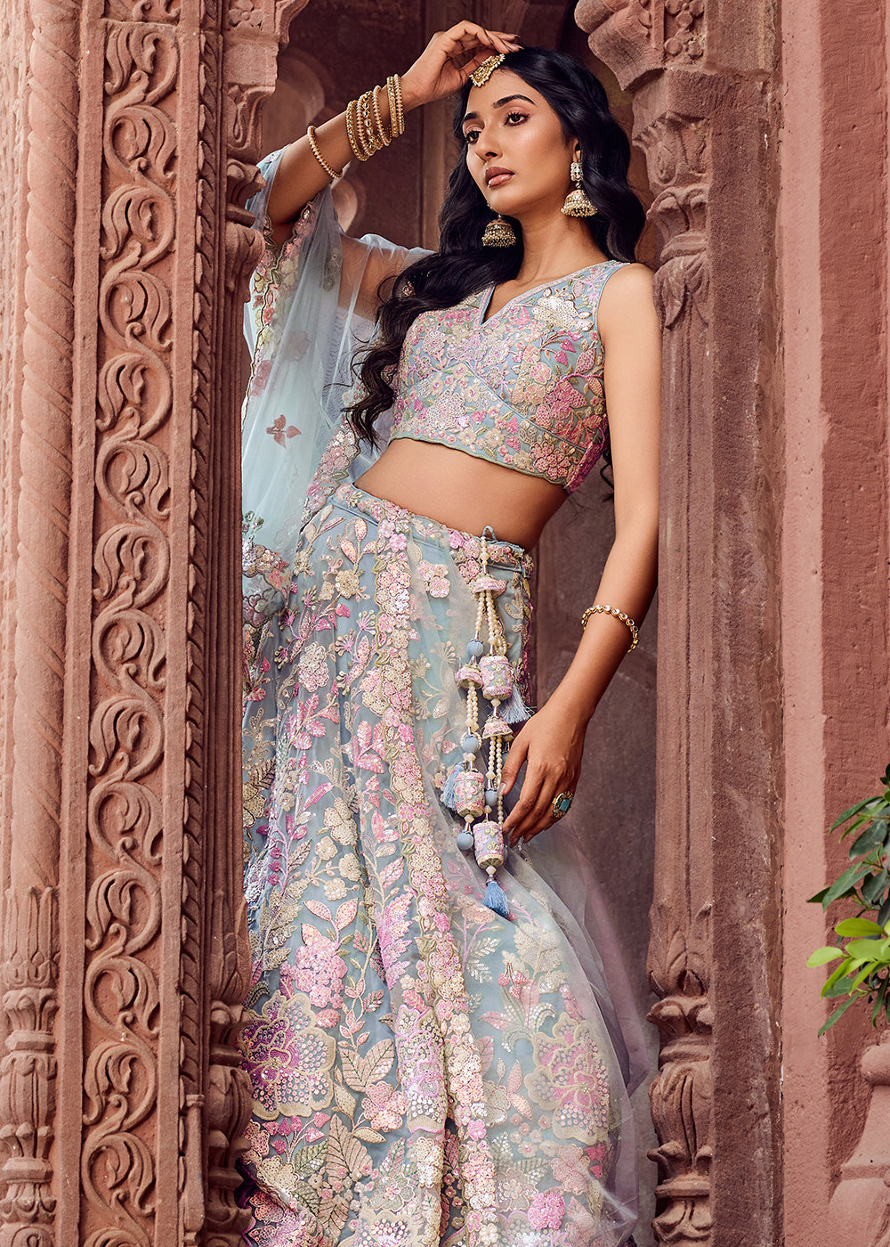 Buy Now Net Embroidered Blue Wedding Party Lehenga Choli Online in US, UK, Canada, France, Italy, Germany, Sweden, Greece, UAE, Denmark & Worldwide at Empress.