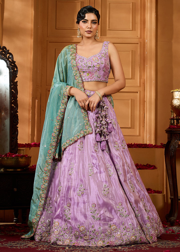 Buy Now Designer Party Lavender Satin Silk Lehenga Choli Online in US, UK, Canada, France, Italy, Germany, Sweden, Denmark, Greece, UAE & Worldwide at Empress.