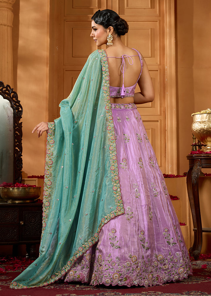 Buy Now Designer Party Lavender Satin Silk Lehenga Choli Online in US, UK, Canada, France, Italy, Germany, Sweden, Denmark, Greece, UAE & Worldwide at Empress.
