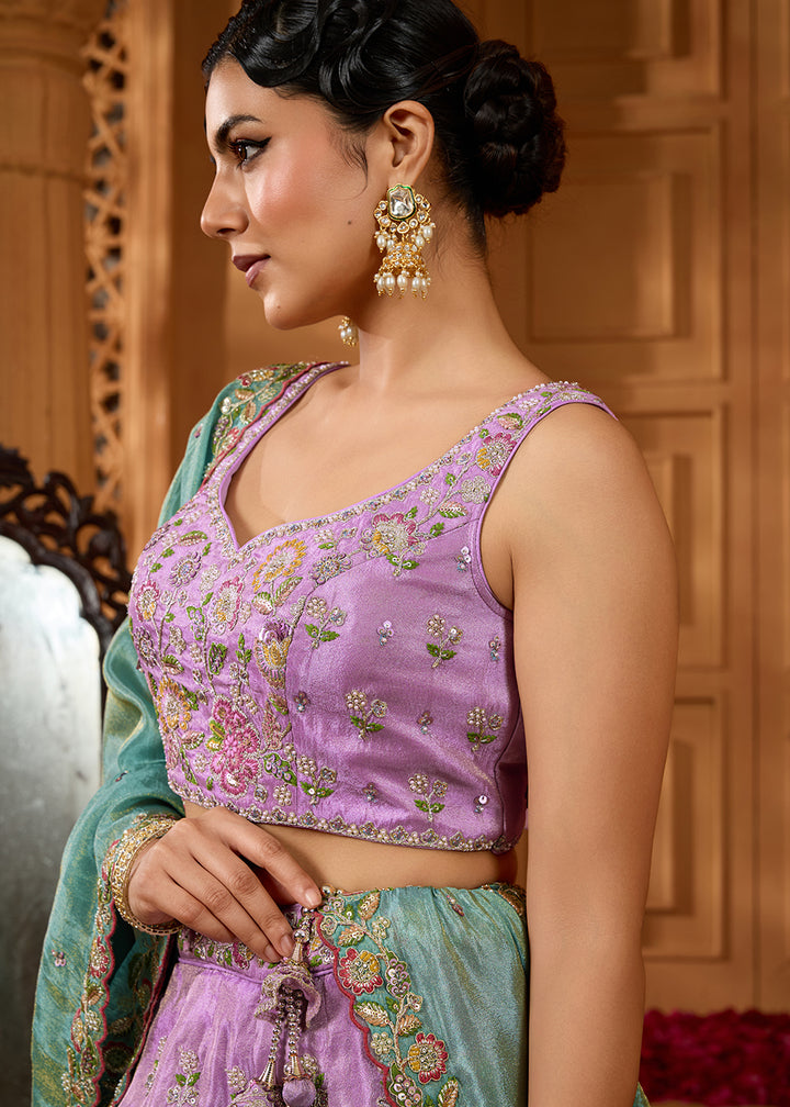 Buy Now Designer Party Lavender Satin Silk Lehenga Choli Online in US, UK, Canada, France, Italy, Germany, Sweden, Denmark, Greece, UAE & Worldwide at Empress.