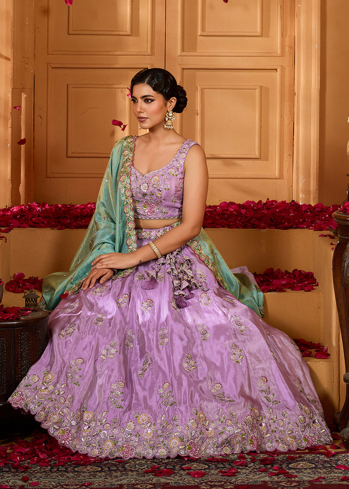 Buy Now Designer Party Lavender Satin Silk Lehenga Choli Online in US, UK, Canada, France, Italy, Germany, Sweden, Denmark, Greece, UAE & Worldwide at Empress.