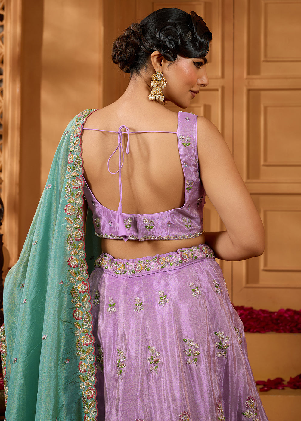 Buy Now Designer Party Lavender Satin Silk Lehenga Choli Online in US, UK, Canada, France, Italy, Germany, Sweden, Denmark, Greece, UAE & Worldwide at Empress.
