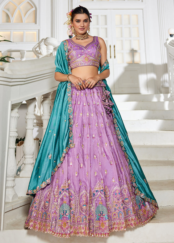 Buy Now Lavender Tissue Fabric Embroidered Reception Lehenga Choli Online in USA, UK, Canada, France, Italy, Germany, Denmark & Worldwide at Empress Clothing.