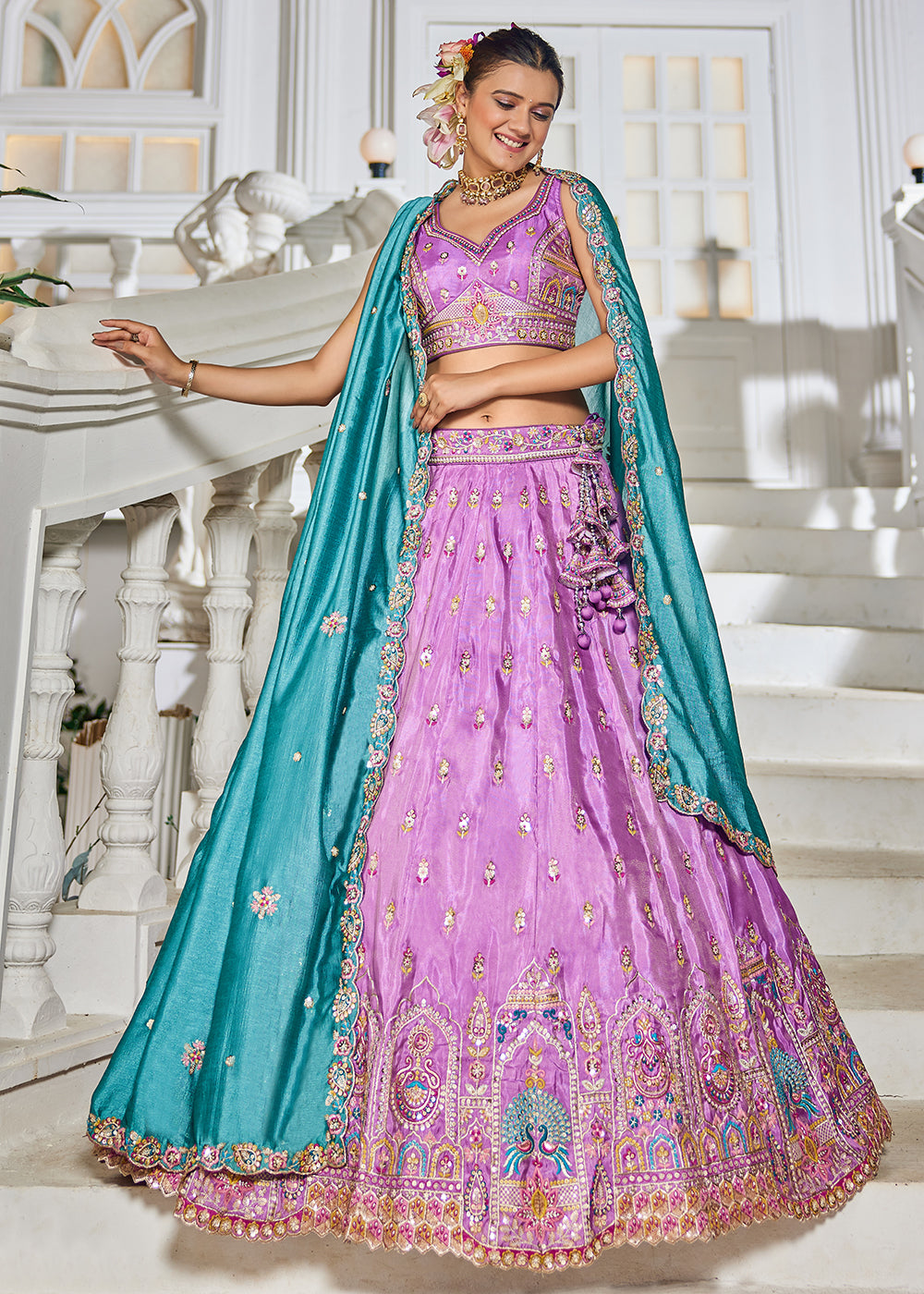 Buy Now Lavender Tissue Fabric Embroidered Reception Lehenga Choli Online in USA, UK, Canada, France, Italy, Germany, Denmark & Worldwide at Empress Clothing.