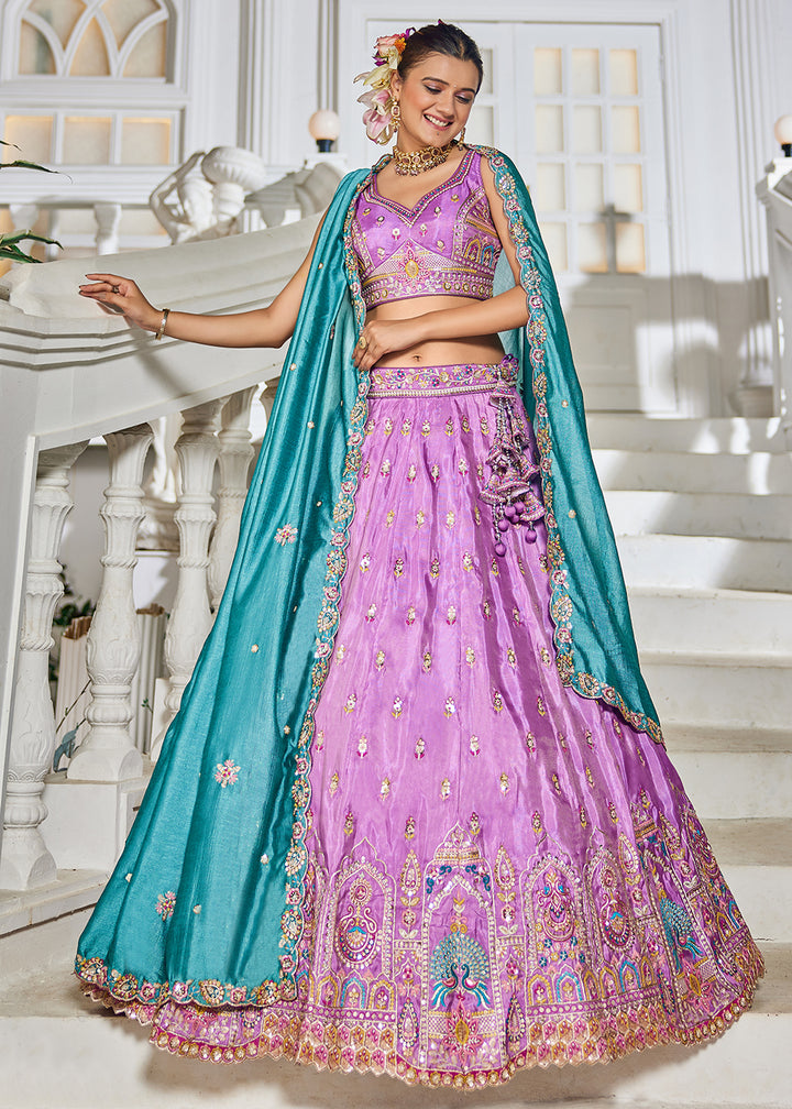 Buy Now Lavender Tissue Fabric Embroidered Reception Lehenga Choli Online in USA, UK, Canada, France, Italy, Germany, Denmark & Worldwide at Empress Clothing.