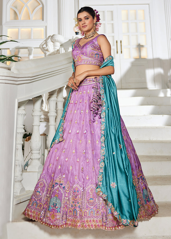 Buy Now Lavender Tissue Fabric Embroidered Reception Lehenga Choli Online in USA, UK, Canada, France, Italy, Germany, Denmark & Worldwide at Empress Clothing.