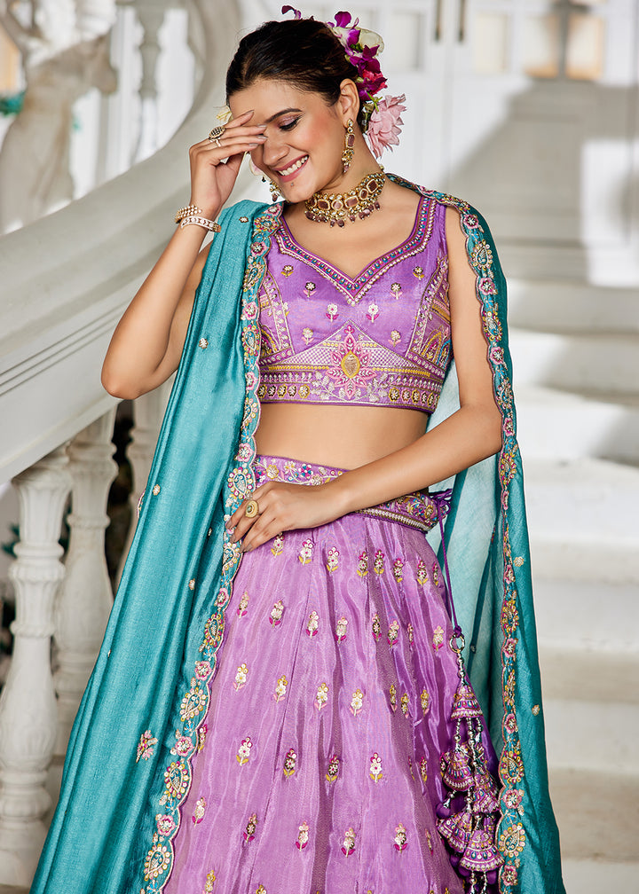 Buy Now Lavender Tissue Fabric Embroidered Reception Lehenga Choli Online in USA, UK, Canada, France, Italy, Germany, Denmark & Worldwide at Empress Clothing.