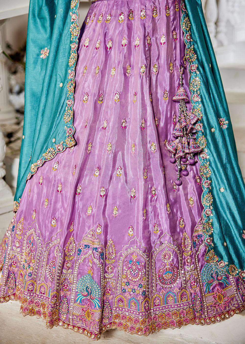 Buy Now Lavender Tissue Fabric Embroidered Reception Lehenga Choli Online in USA, UK, Canada, France, Italy, Germany, Denmark & Worldwide at Empress Clothing.
