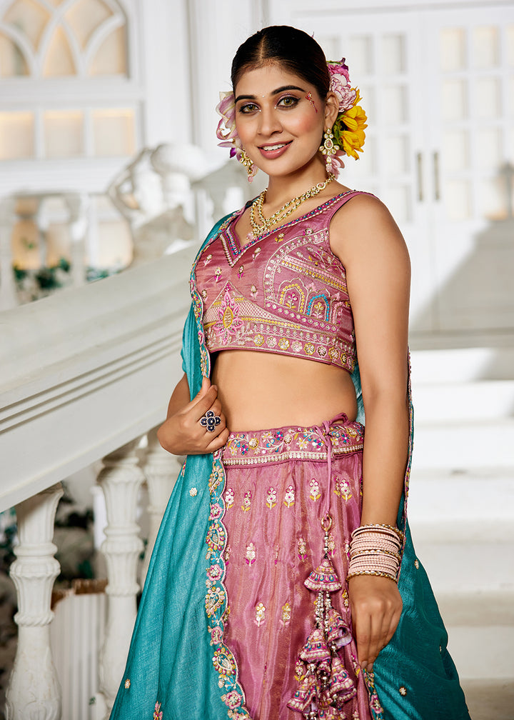 Buy Now Pink Tissue Fabric Embroidered Reception Lehenga Choli Online in USA, UK, Canada, France, Italy, Germany, Denmark, UAE & Worldwide at Empress Clothing.