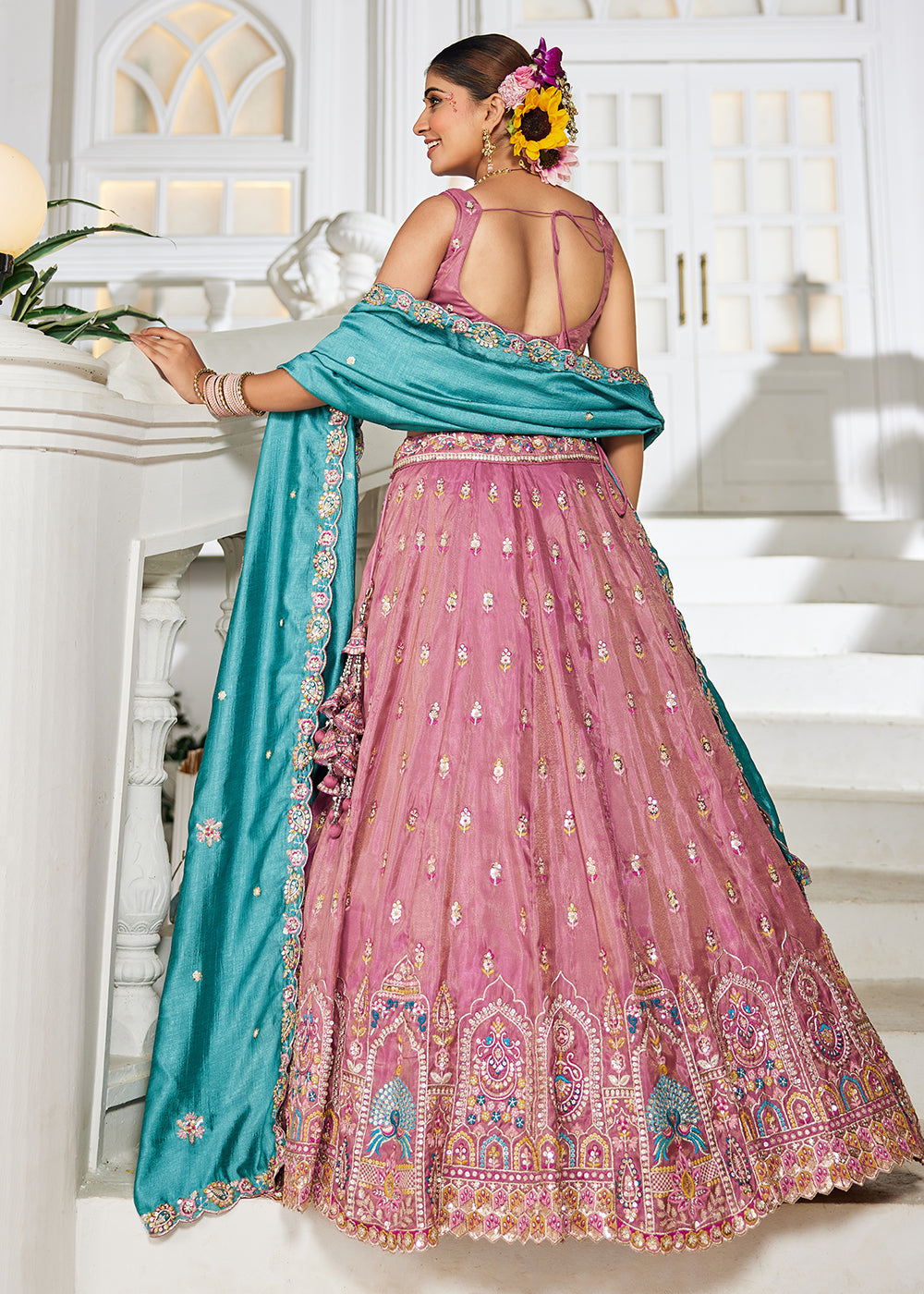 Buy Now Pink Tissue Fabric Embroidered Reception Lehenga Choli Online in USA, UK, Canada, France, Italy, Germany, Denmark, UAE & Worldwide at Empress Clothing.