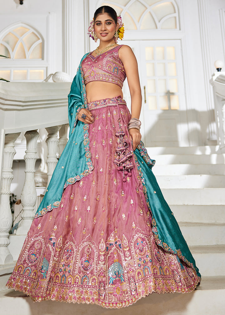 Buy Now Pink Tissue Fabric Embroidered Reception Lehenga Choli Online in USA, UK, Canada, France, Italy, Germany, Denmark, UAE & Worldwide at Empress Clothing.