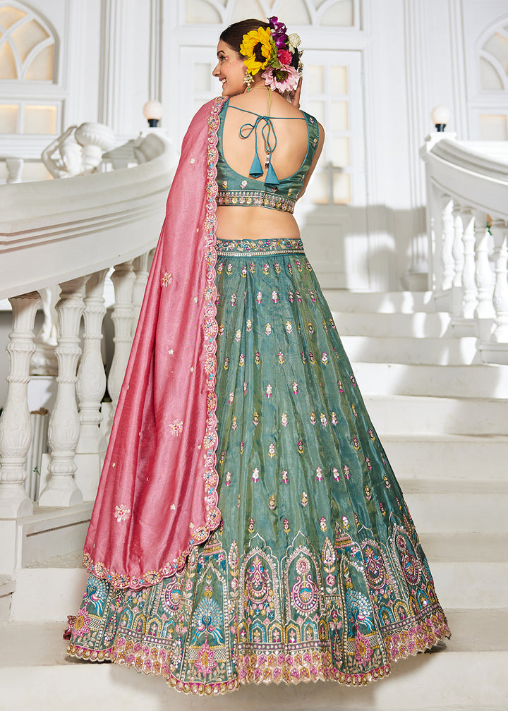 Buy Now Sea Green Tissue Fabric Embroidered Reception Lehenga Choli Online in USA, UK, Canada, France, Italy, Germany, UAE & Worldwide at Empress Clothing.