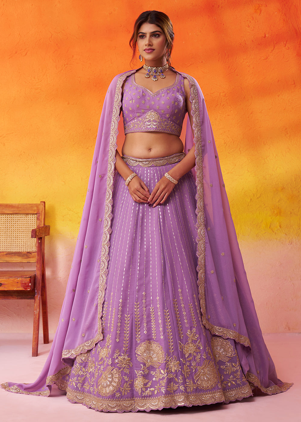 Buy Now Mauve Tissue Silk Embroidered Pre Wedding Lehenga Choli Online in US, UK, Canada, France, Germany, Sweden, Greece, Denmark, UAE & Worldwide at Empress.