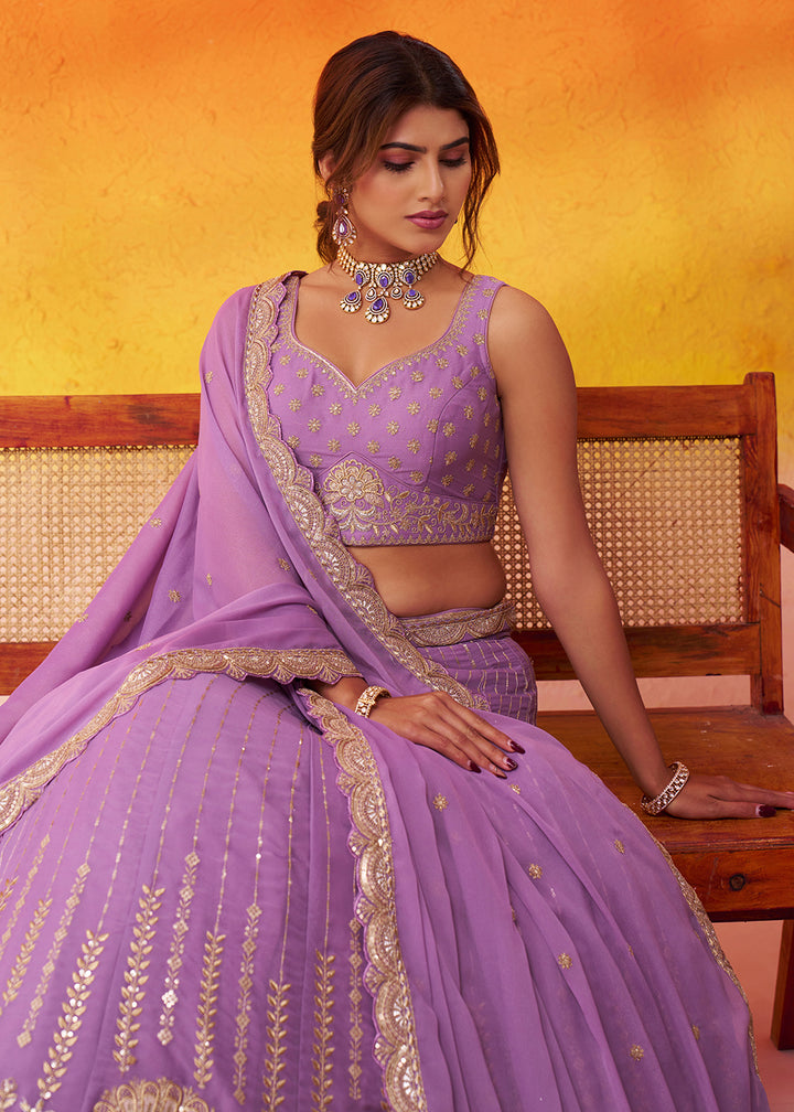 Buy Now Mauve Tissue Silk Embroidered Pre Wedding Lehenga Choli Online in US, UK, Canada, France, Germany, Sweden, Greece, Denmark, UAE & Worldwide at Empress.