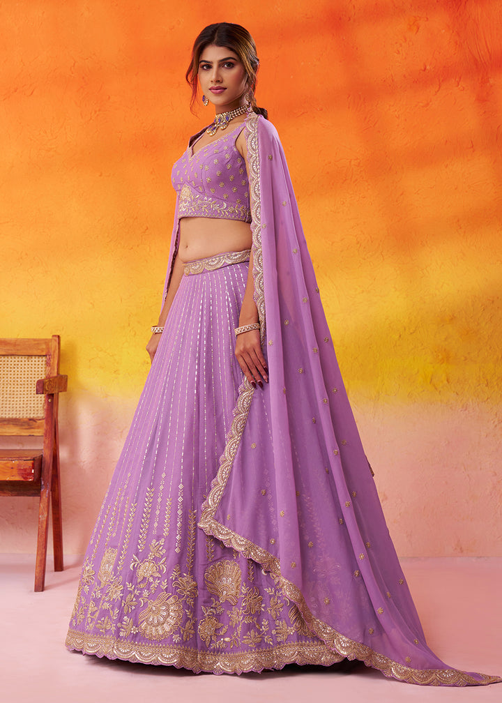 Buy Now Mauve Tissue Silk Embroidered Pre Wedding Lehenga Choli Online in US, UK, Canada, France, Germany, Sweden, Greece, Denmark, UAE & Worldwide at Empress.
