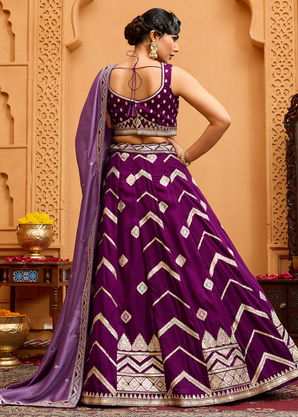 Buy Now Reception Style Burgundy Embroidered Lehenga Choli Online in US, UK, Canada, France, Italy, Germany, Sweden, Denmark, Greece & Worldwide at Empress.
