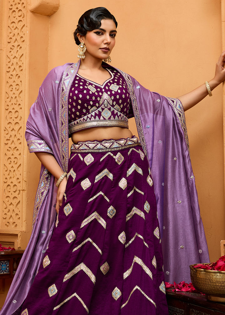Buy Now Reception Style Burgundy Embroidered Lehenga Choli Online in US, UK, Canada, France, Italy, Germany, Sweden, Denmark, Greece & Worldwide at Empress.