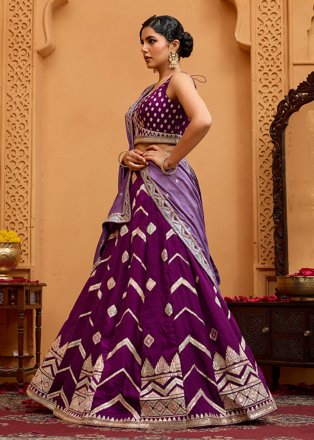 Buy Now Reception Style Burgundy Embroidered Lehenga Choli Online in US, UK, Canada, France, Italy, Germany, Sweden, Denmark, Greece & Worldwide at Empress.