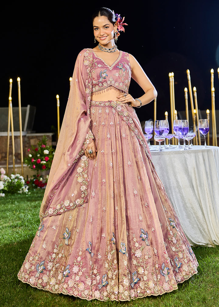 Buy Now Lavender Tissue Beads & Threads Wedding Lehenga Choli Online in US, UK, Canada, France, Italy, Germany, Austria, Denmark, Spain & Worldwide at Empress.