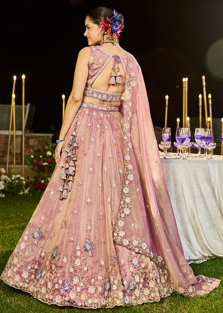 Buy Now Lavender Tissue Beads & Threads Wedding Lehenga Choli Online in US, UK, Canada, France, Italy, Germany, Austria, Denmark, Spain & Worldwide at Empress.