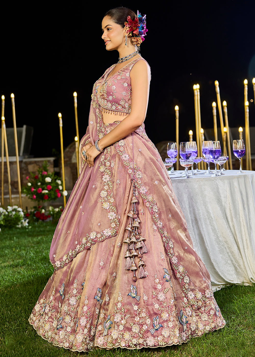Buy Now Lavender Tissue Beads & Threads Wedding Lehenga Choli Online in US, UK, Canada, France, Italy, Germany, Austria, Denmark, Spain & Worldwide at Empress.