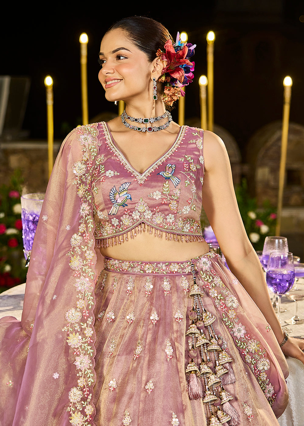 Buy Now Lavender Tissue Beads & Threads Wedding Lehenga Choli Online in US, UK, Canada, France, Italy, Germany, Austria, Denmark, Spain & Worldwide at Empress.