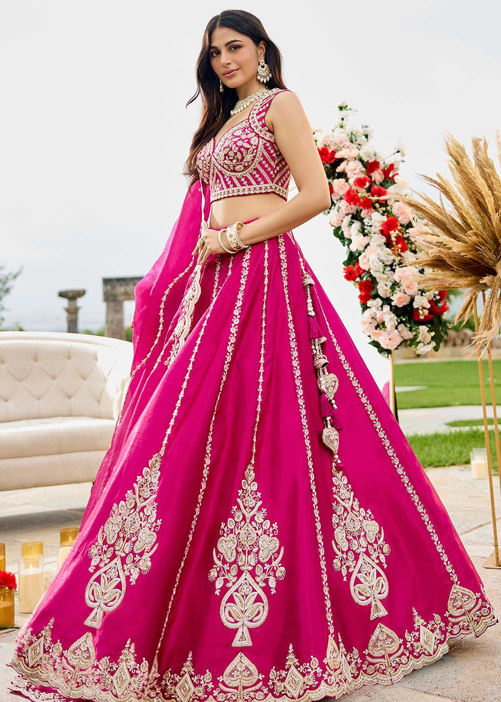 Buy Now Premium Rani Pink Beads Wedding Festive Lehenga Choli Online in US, UK, Canada, France, Italy, Germany, Sweden, Greece, UAE & Worldwide at Empress.
