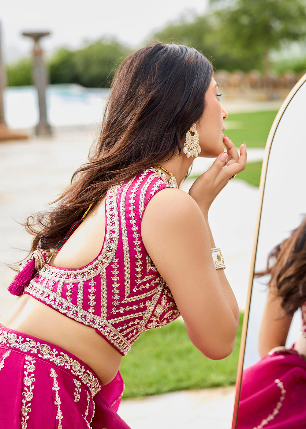 Buy Now Premium Rani Pink Beads Wedding Festive Lehenga Choli Online in US, UK, Canada, France, Italy, Germany, Sweden, Greece, UAE & Worldwide at Empress.