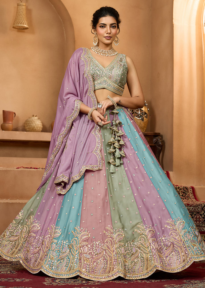 Buy Now Premium Multicolor Lavender Designer Lehenga Choli Online in US, UK, Canada, France, Italy, Germany, Sweden, Denmark, Greece, UAE & Worldwide at Empress