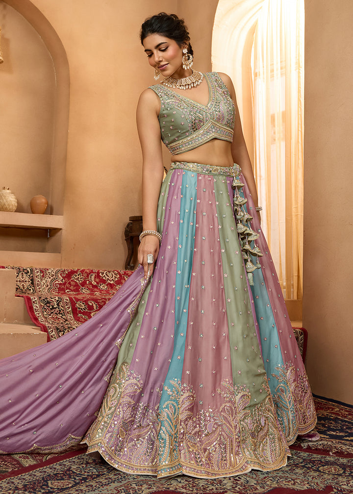 Buy Now Premium Multicolor Lavender Designer Lehenga Choli Online in US, UK, Canada, France, Italy, Germany, Sweden, Denmark, Greece, UAE & Worldwide at Empress