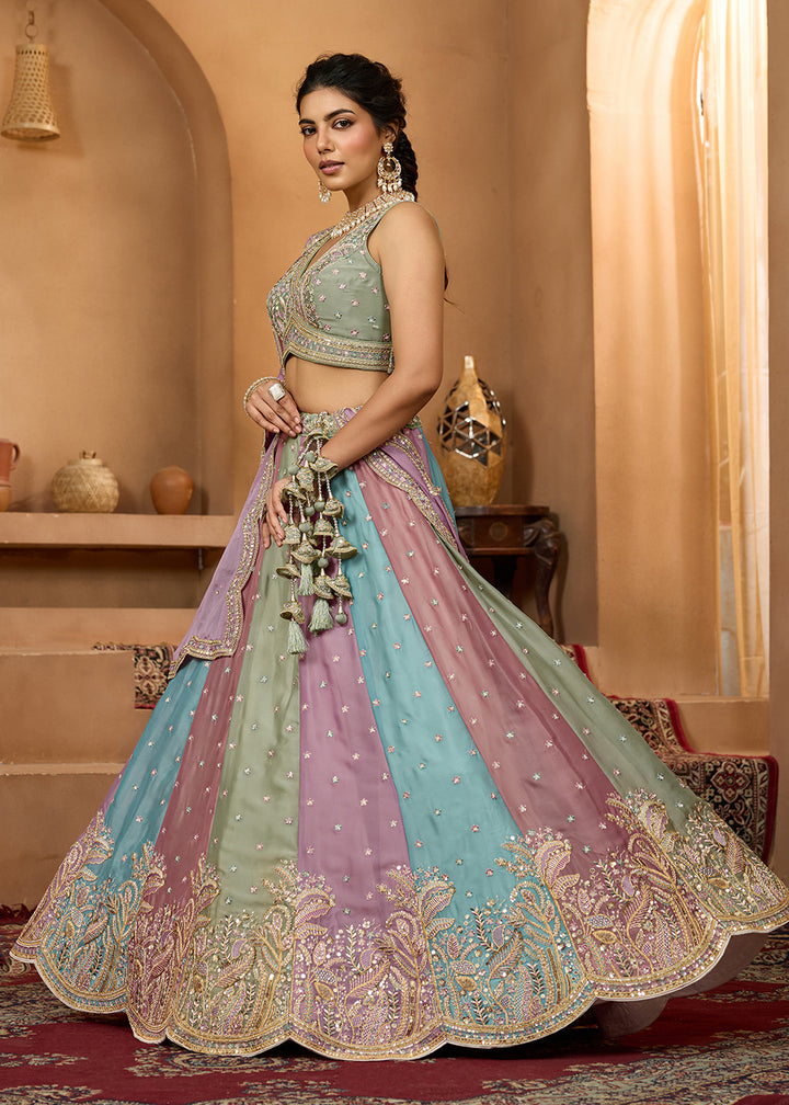 Buy Now Premium Multicolor Lavender Designer Lehenga Choli Online in US, UK, Canada, France, Italy, Germany, Sweden, Denmark, Greece, UAE & Worldwide at Empress