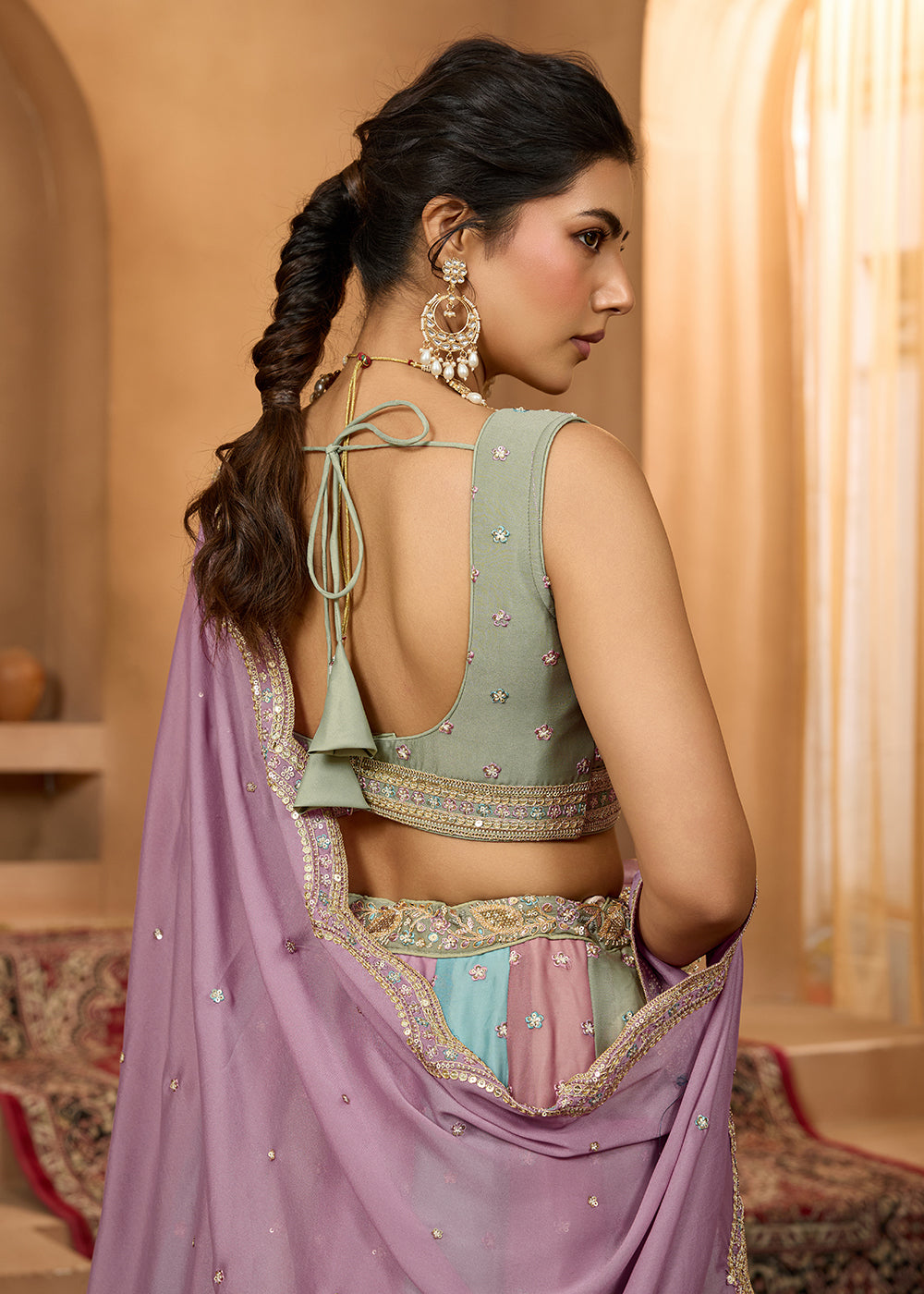 Buy Now Premium Multicolor Lavender Designer Lehenga Choli Online in US, UK, Canada, France, Italy, Germany, Sweden, Denmark, Greece, UAE & Worldwide at Empress