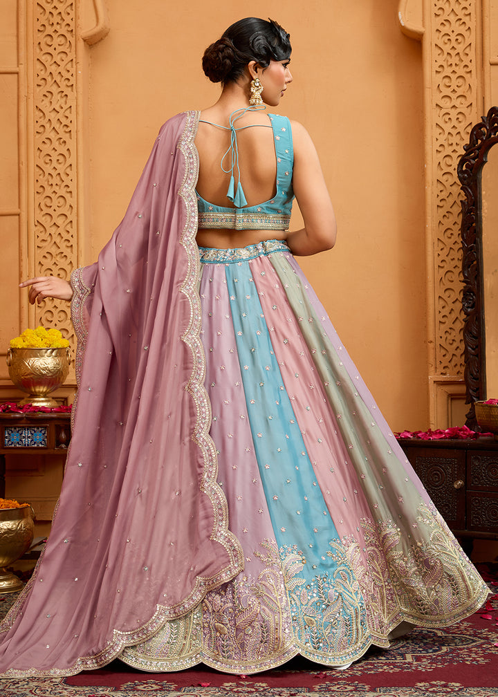 Buy Now Premium Multicolor Peach Designer Lehenga Choli Online in US, UK, Canada, France, Italy, Germany, Sweden, Denmark, Greece, UAE & Worldwide at Empress.