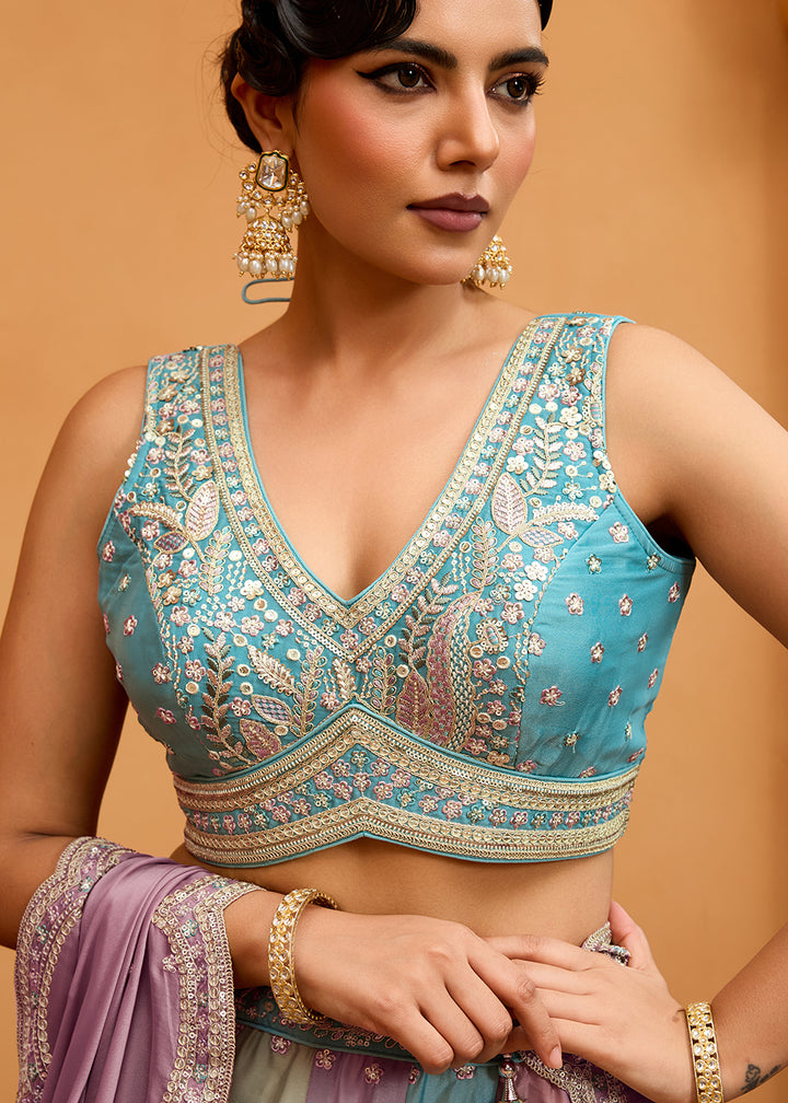 Buy Now Premium Multicolor Peach Designer Lehenga Choli Online in US, UK, Canada, France, Italy, Germany, Sweden, Denmark, Greece, UAE & Worldwide at Empress.