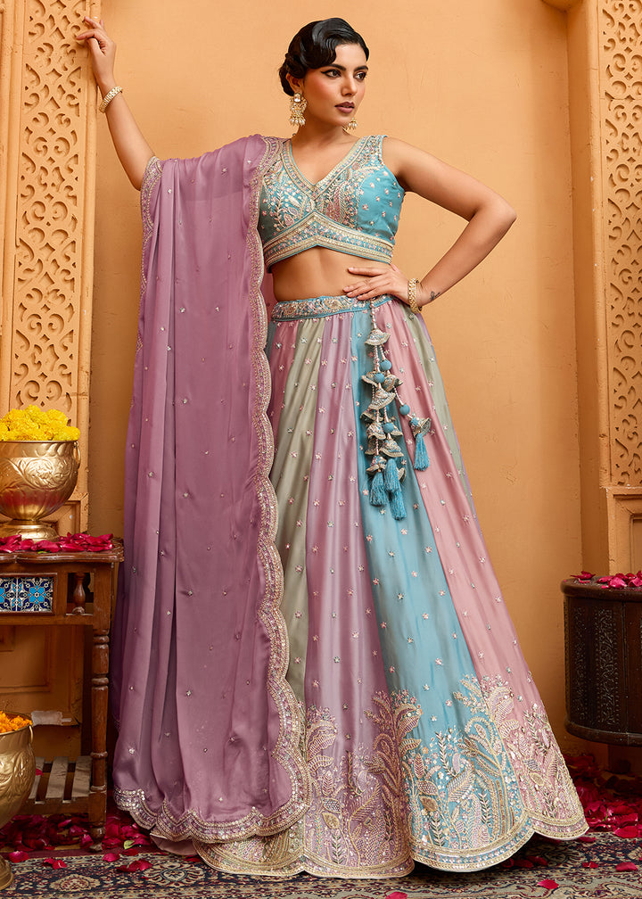 Buy Now Premium Multicolor Peach Designer Lehenga Choli Online in US, UK, Canada, France, Italy, Germany, Sweden, Denmark, Greece, UAE & Worldwide at Empress.