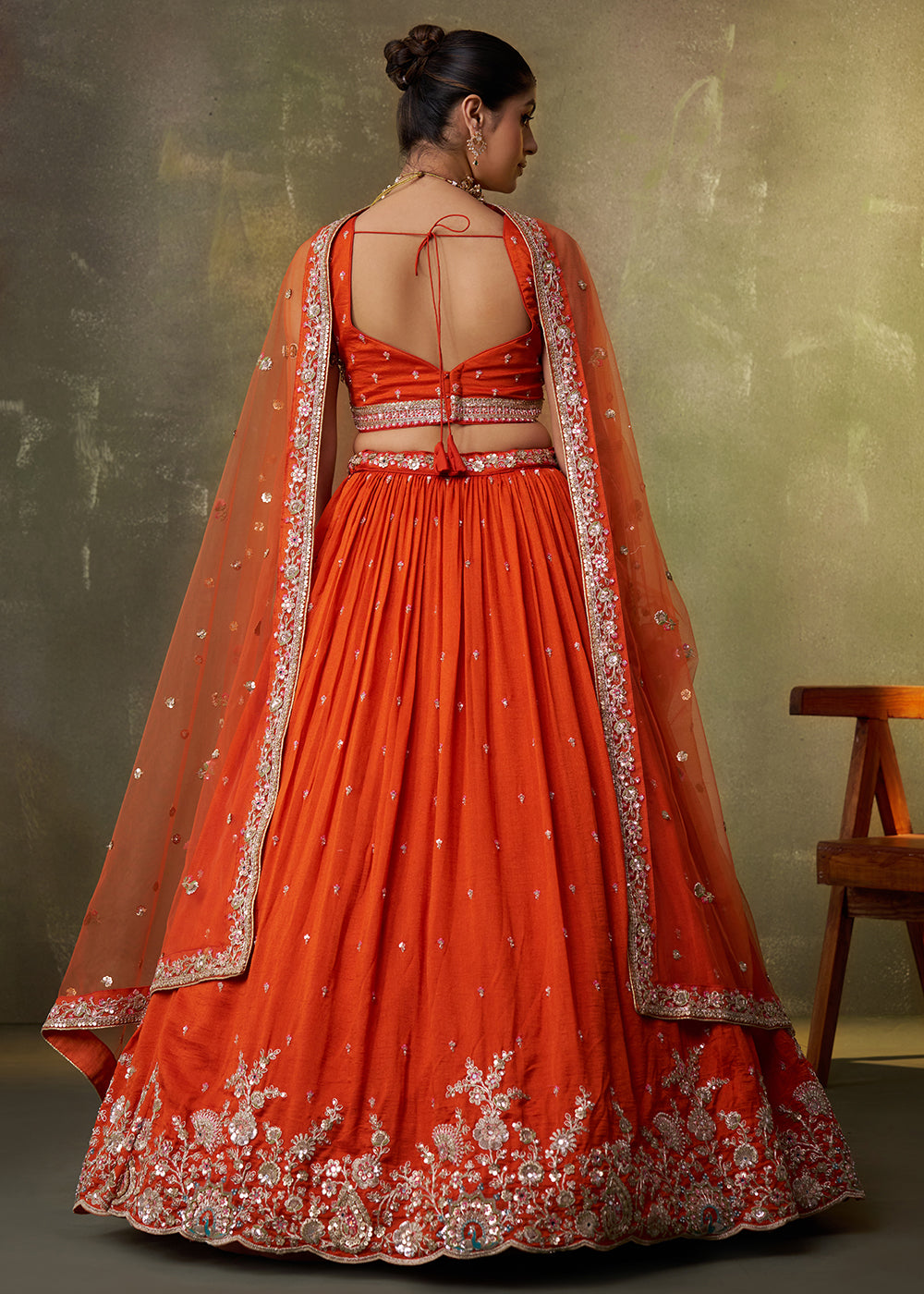 Buy Now Orange Georgette Embroidered Wedding Lehenga Choli Online in US, UK, Canada, France, Germany, Sweden, Greece, Denmark, UAE & Worldwide at Empress.