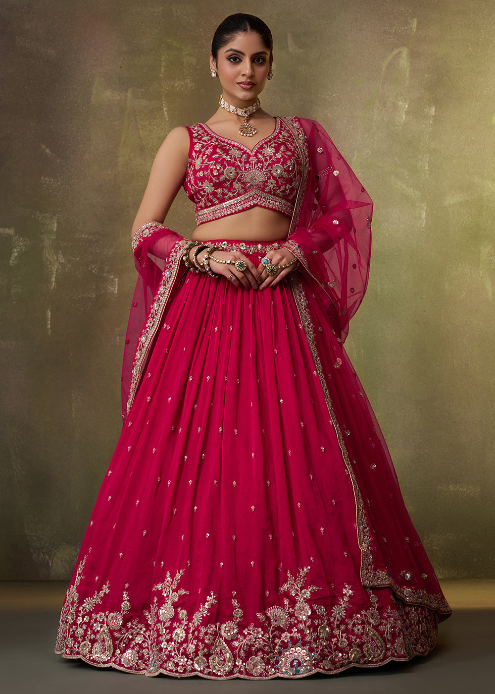 Buy Now Pink Georgette Embroidered Wedding Lehenga Choli Online in US, UK, Canada, France, Germany, Sweden, Greece, Denmark, UAE & Worldwide at Empress.