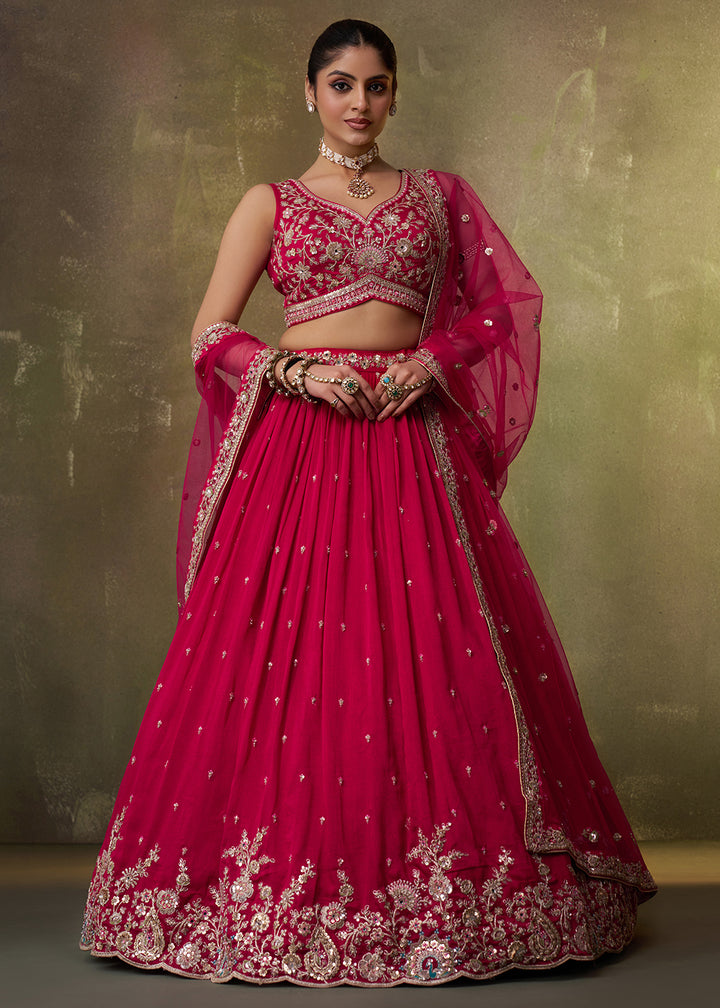 Buy Now Pink Georgette Embroidered Wedding Lehenga Choli Online in US, UK, Canada, France, Germany, Sweden, Greece, Denmark, UAE & Worldwide at Empress.