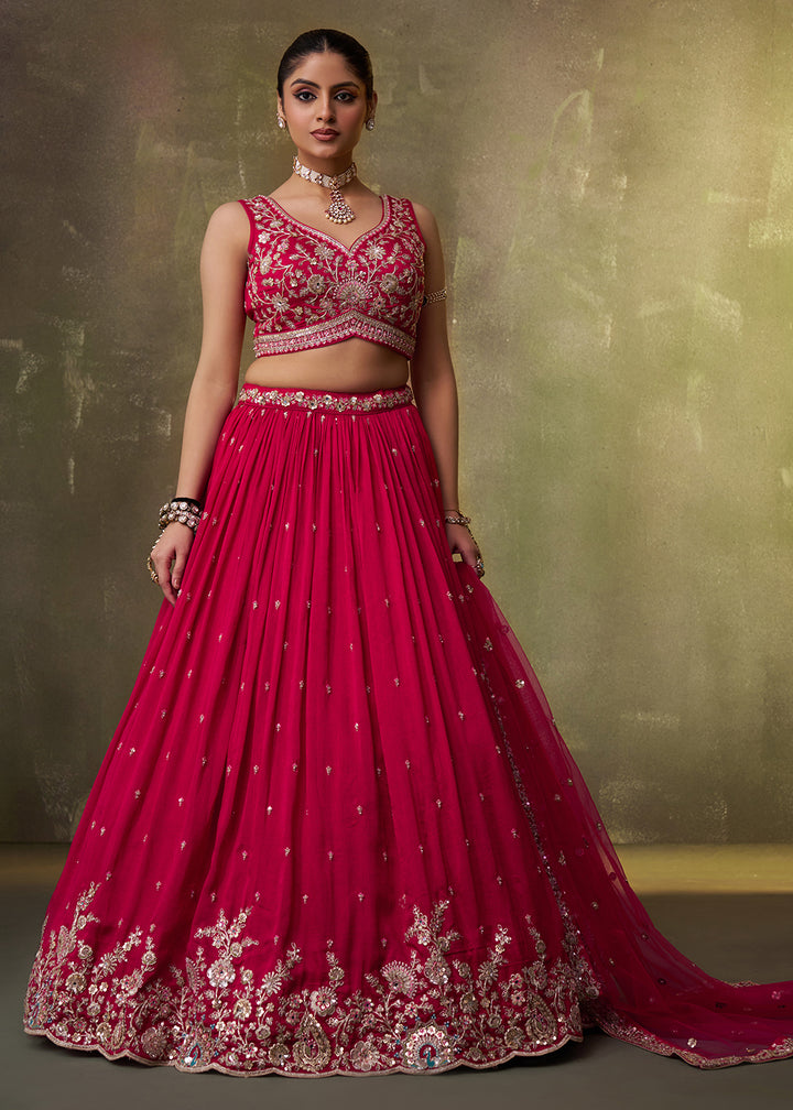 Buy Now Pink Georgette Embroidered Wedding Lehenga Choli Online in US, UK, Canada, France, Germany, Sweden, Greece, Denmark, UAE & Worldwide at Empress.