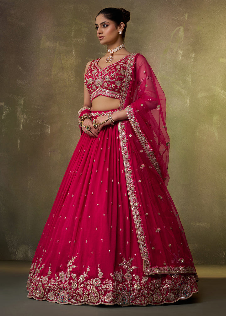 Buy Now Pink Georgette Embroidered Wedding Lehenga Choli Online in US, UK, Canada, France, Germany, Sweden, Greece, Denmark, UAE & Worldwide at Empress.